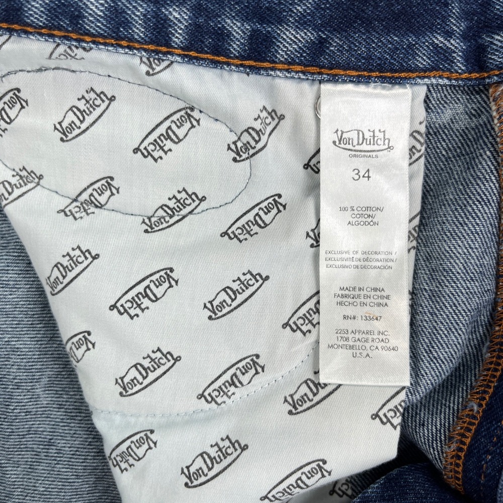 New Von Dutch Denim Shorts Men 34 Blue Originals Logo Patch Baggy Y2K Streetwear - Picture 14 of 14